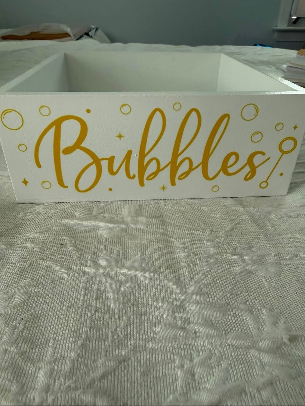 White 'Bubbles' Party Box with Gold Lettering